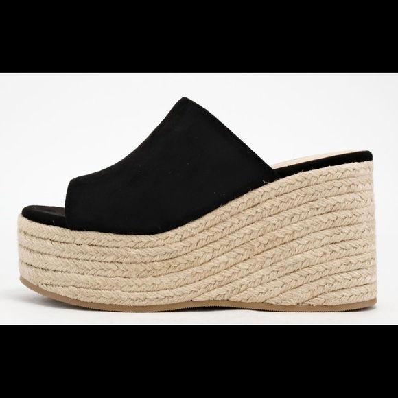 Black espadrille faux suede wedge slip on sandal - Picture 4 of 4